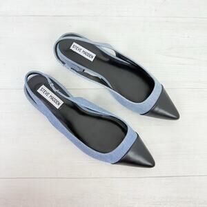 Steve Madden Coralyn Slingback Pointed Toe Flats Womens 9.5 Denim Black Preppy